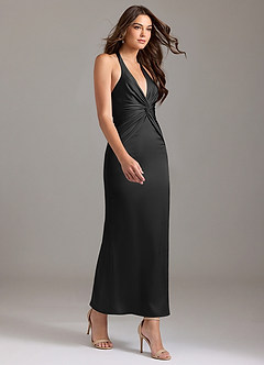 Azazie Valerie Vestidos de damas de honor Vestido de Negro de Satén Elástico de Corte Sirena con Plisado image4