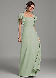 Azazie Dacia Bridesmaid Dresses Dusty Sage A-Line Ruched Chiffon Dress image3