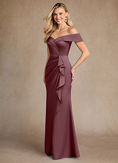 Azazie Laredo Mother of the Bride Dresses Sangria Mermaid Off the Shoulder Stretch Satin Dress image2