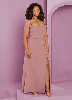 Barbie ♥ Azazie Bridesmaid Dresses Dusty Rose A-Line Off the Shoulder Chiffon Dress image10