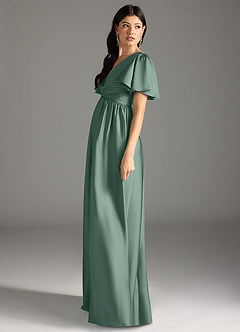 Azazie Verna Robes de demoiselle d'honneur de maternité Robe Trapèze Rayé Longueur ras du sol Satin extensible image7
