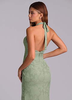 Azazie Valerie Final Sale Agave Mermaid Pleated Floral Burnout Dress image2