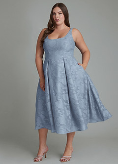 Azazie Amalie Brautjungfernkleider A-Linie Plissee Blumen-Burnout Kleid Staubblau image7