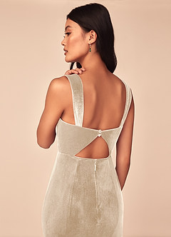 Azazie Lanessa Bridesmaid Dresses Champagne Mermaid V-Neck Keyhole Back Velvet Dress image5
