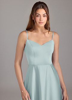 Azazie Marley Bridesmaid Dresses Mist A-Line Off the Shoulder Stretch Satin Convertible Dress image2