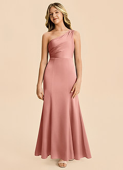 Azazie Ren Junior Robe Trapèze en Satin extensible Plissé Rosette image5