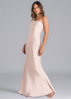 Azazie Driea Bridesmaid Dresses Blushing Pink Mermaid One Shoulder Stretch Satin Dress image6