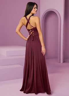 Barbie ♥ Azazie Bridesmaid Dresses Cabernet A-Line with Pockets Stretch Satin Dress image2
