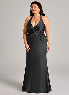 Azazie Valerie Bridesmaid Dresses Black Mermaid Pleated Stretch Satin Dress image11