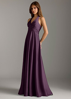 Azazie Tessie Bridesmaid Dresses Plum A-Line Pleated Stretch Satin Dress image5