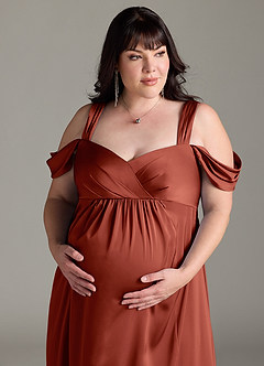 Azazie Rhea vestidos de dama de honor de maternidad Vestido de Corte En A Off The Shoulder Plisado Hasta el suelo Satén Elástico image12