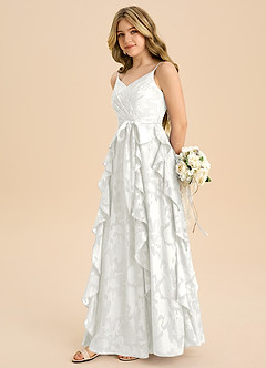 Azazie Peyton Junior Linie A Plisat Floral Burnout Lungime până la podea Domnișoară de onoare junioră Rochie image5