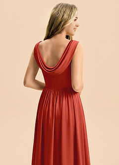 Azazie Novi Junior A-Linie Plissee Stretch-Satin Kleid Rost image5