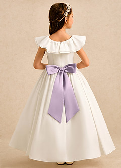 Azazie Clara Robe Demoiselle D'honneur Fillette Robe Trapèze en Coton Arc Ivoire Frostiges Flieder image1