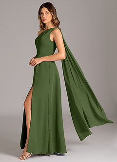 Azazie Tella Bridesmaid Dresses Olive A-Line One Shoulder Chiffon Dress image1