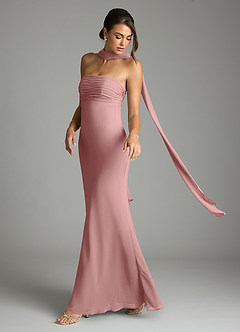 Azazie Saylor Brudtärnklänningar Klä av Sjöjungfru i Chiffong Axelbandslös Dammig Ros image8