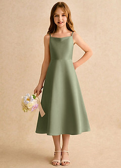 Azazie Jaella Girls Formal Flower Girl Dresses Pistachio A-Line Pleated Matte Satin Dress image5