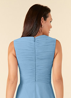 Azazie Theron vestidos de madre de la novia Vestido de Azul Acero de Gasa de Corte En A con Cuello en V plisado image5