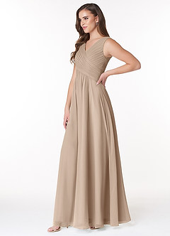 Azazie Flora Bridesmaid Dresses Taupe A-Line Pleated Chiffon Dress image3