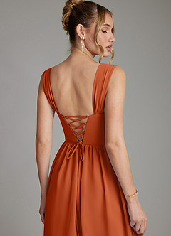 Azazie Caterina Vestidos de damas de honor Vestido Naranja Quemada de Gasa de Línea A con Corsé image2