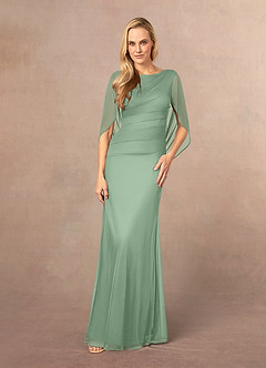 Azazie Belladonna Mother of the Bride Dresses Matcha Mermaid Scoop Pleated Mesh Dress image2