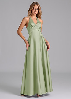 Azazie Tessie Bridesmaid Dresses Dusty Sage A-Line Pleated Stretch Satin Dress image5