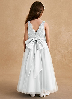 Azazie Cinna Flower Girl Dresses Diamond White A-Line Lace Tulle Dress image2