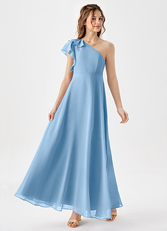 Azazie Arabella Junior Abito A-Line in Chiffon Increspato Azzurro Polvere image4