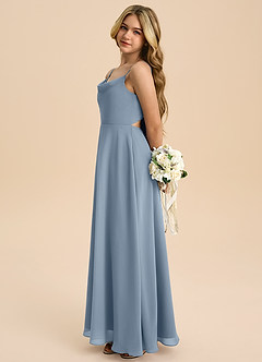 Azazie Shale Junior Dusty Blue A-Line Bow Chiffon Dress image1