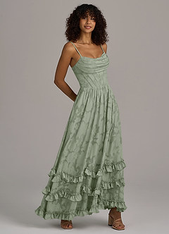 Azazie Lettie Robes de demoiselle d'honneur Robe Trapèze en Blumen-Burnout Corset Agave image4