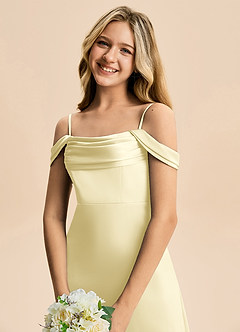 Azazie Lettie Junior Vestido Sorvete De Limão de Cetim elástico de Linha A com Fora do ombro image5