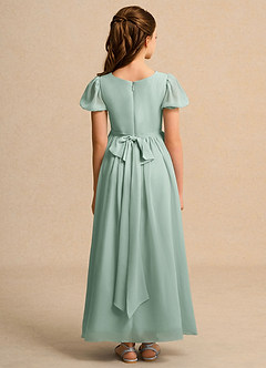 Azazie Lilia Girls Formal Flower Girl Dresses Agave A-Line with Sleeves Chiffon Dress image2