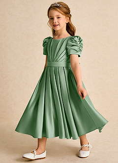 Azazie Miriam Abiti da Ragazza di Fiori Abito Principessa in Raso Opaco Plissettato Matcha image7