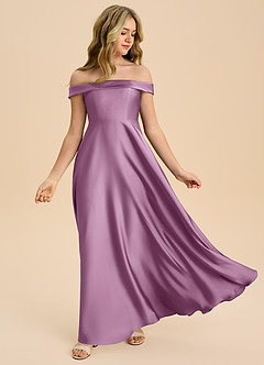 Azazie Sissy Junior Robe Trapèze en Satin extensible Épaule décolletée Glycine image5