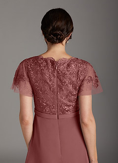 Azazie Singer Mother of the Bride Dresses Desert Rose A-Line V-Neck Lace Chiffon Dress image4