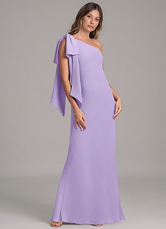 Azazie Capri Bridesmaid Dresses Lilac A-Line One Shoulder Chiffon Dress image4