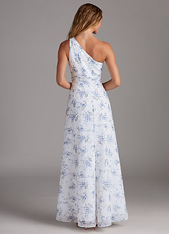 Azazie Dallas Bridesmaid Dresses Blue Cottage Floral A-Line One Shoulder Chiffon Dress image2