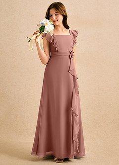 Azazie Soso Girls Formal Robe Demoiselle D'honneur Fillette Robe Trapèze en Mousseline de soie Plissée Rose De Cèdre image4