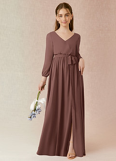 Azazie Angelica Junior Espresso A-Line Pleated Chiffon Dress image1
