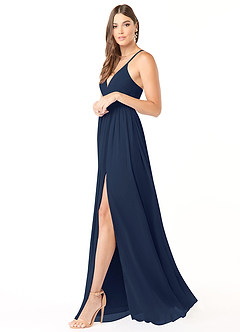 Azazie Aaida Brautjungfernkleider A-Linie Korsett Chiffon Kleid Dunkelmarine image4