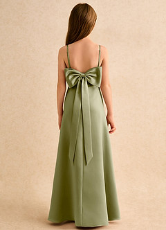 Azazie Joella Girls Formal Flower Girl Dresses Moss Green A-Line Pleated Matte Satin Dress image4