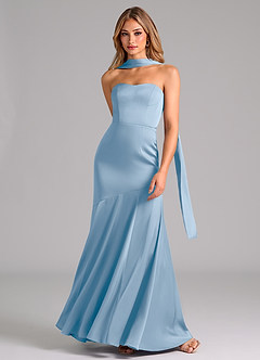 Azazie Shiloh Brautjungfernkleider Wandelbar Meerjungfrau-Linie Schulterfrei Stretch-Satin Kleid Puderblau image4