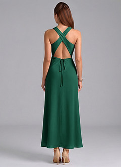 Azazie Evadne Robes de demoiselle d'honneur Robe Fourreau en Mousseline de soie Plissée émeraude image6