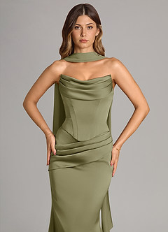 Azazie Sorrel Robes de demoiselle d'honneur Robe Sirène Convertible en Satin extensible Sans bretelle Pistache image5