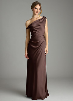Azazie Emerson Bridesmaid Dresses Ganache Mermaid Off the Shoulder Stretch Satin Dress image4