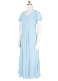 Azazie Peony Junior Sky Blue A-Line Pleated Chiffon Dress image8