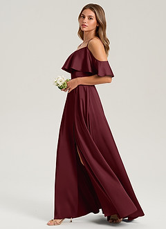 Azazie Jean Vestidos de damas de honor Vestido de Cabernet de Satén Elástico de Corte en A con Vestidos sin tirantes image5