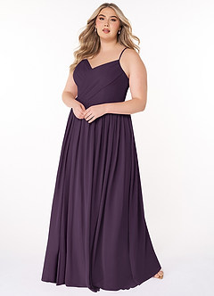 Azazie Cora Robes de demoiselle d'honneur Robe Trapèze en Mousseline de soie Plissée Prune image8