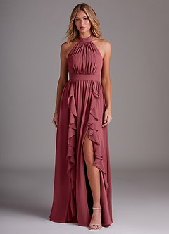 Azazie Avary Bridesmaid Dresses Merlot A-Line Pleated Chiffon Dress image1