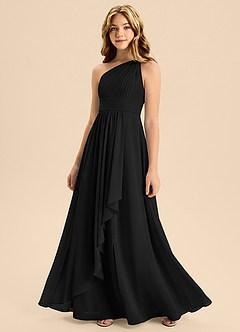 Azazie Skye Junior Black A-Line Pleated Chiffon Dress image3
